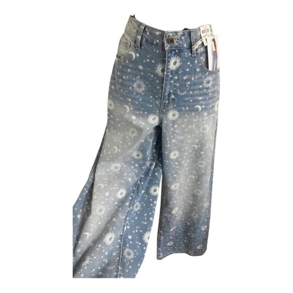 Blue Celestial print wide leg high rise whiskered denim jeans size 7/28 new - Picture 11 of 15